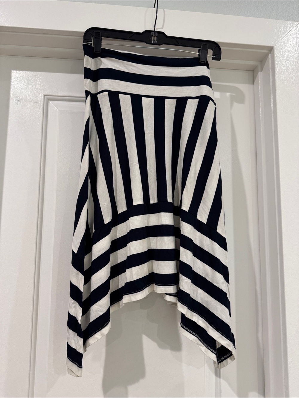 GAP Navy & White Striped Asymmetrical Hem Skirt